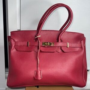 Elegant red burgundy Leather Handbag